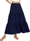 JWD Summer Maxi Skirt for Women Boho Lightweight Flowy Tiered Long Beach Skirts with Pockets