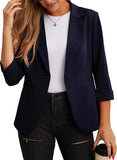 JWD Women's Casual 3/4 Ruched Sleeve Blazer - Slim Fit Open Front Notched Lapel Work Office Suit Jacket with Pockets