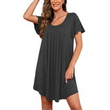 JWD Womens Nightgown Short Sleeves Sleepwear Soft Loose Sleepshirt Scoopneck Pleated Nightshirt