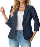 JWD Women's Slim Fit 3/4 Sleeve Notched Lapel Blazer - One Button Business Office Jacket with Pockets