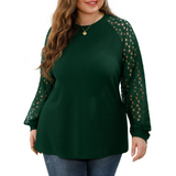JWD Plus Size Tops for Women Lace Sleeve Blouse Waffle Knit Long/Short Sleeve Shirts