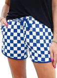 JWD Women's Checkered Shorts Elastic Waist with Drawstring Plaid Short Pants Beach Summer with Pockets