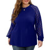 JWD Plus Size Tops for Women Lace Sleeve Blouse Waffle Knit Long/Short Sleeve Shirts