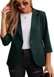 JWD Women's Casual 3/4 Ruched Sleeve Blazer - Slim Fit Open Front Notched Lapel Work Office Suit Jacket with Pockets