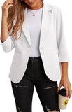JWD Women's Casual 3/4 Ruched Sleeve Blazer - Slim Fit Open Front Notched Lapel Work Office Suit Jacket with Pockets