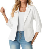 JWD Women's Slim Fit 3/4 Sleeve Notched Lapel Blazer - One Button Business Office Jacket with Pockets