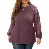 JWD Plus Size Tops for Women Lace Sleeve Blouse Waffle Knit Long/Short Sleeve Shirts