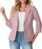 JWD Women's Slim Fit 3/4 Sleeve Notched Lapel Blazer - One Button Business Office Jacket with Pockets