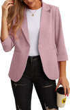 JWD Women's Casual 3/4 Ruched Sleeve Blazer - Slim Fit Open Front Notched Lapel Work Office Suit Jacket with Pockets