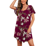 JWD Womens Nightgown Short Sleeves Sleepwear Soft Loose Sleepshirt Scoopneck Pleated Nightshirt