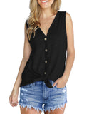 JWD Womens Loose Henley Blouse Sleeveless Button Down T Shirts Tie Front Knot Tops