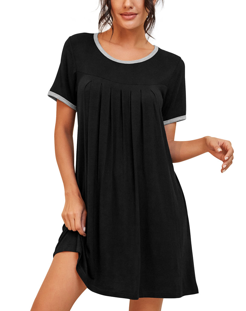 Women's Sleep Shirt Dress Short Sleeve Casual Cotton Nightgown Pajama