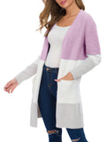 OLRIK Women's Casual Open Front Knit Cardigans Long Sleeve Plush Sweater Coat with Pockets