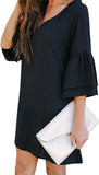 Hisir Club Women's Dress Sweet & Cute V-Neck Bell Sleeve Shift Dress Mini Dress