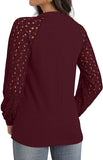 Hisir Basic Women's Waffle Knit Blouse Ballon Long Sleeve Lace Tops Casual Loose T Shirts