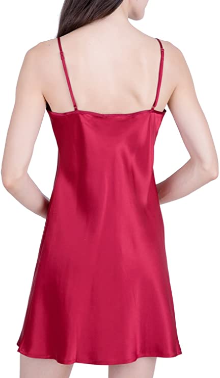 Hisir Basic Women's Luxury Silk Sleepwear 100% Silk Slip Chemise Lingerie Nightgown