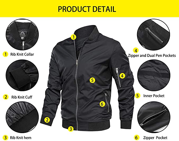Hisir Basic Men's Jacket-Lightweight Casual Spring Fall Thin Bomber Zip Pockets Coat Outwear