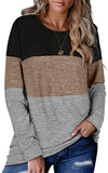 OLRIK Women's Round Neck Pullover Color Block Sweater Loose Casual Top