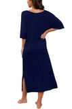 Long Nightgown Round Neck Short Sleeve Loose Loungewear With Pockets