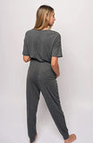 Hisir Basic Women’s Two-piece Loungewear Pajama Set with Short Sleeve Pullover T-shirt and Jogger Pants with Pockets