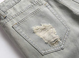 Hisir Basic Men's Summer Ripped Distressed Slim Fit Knee Length Washed Denim Jeans Shorts