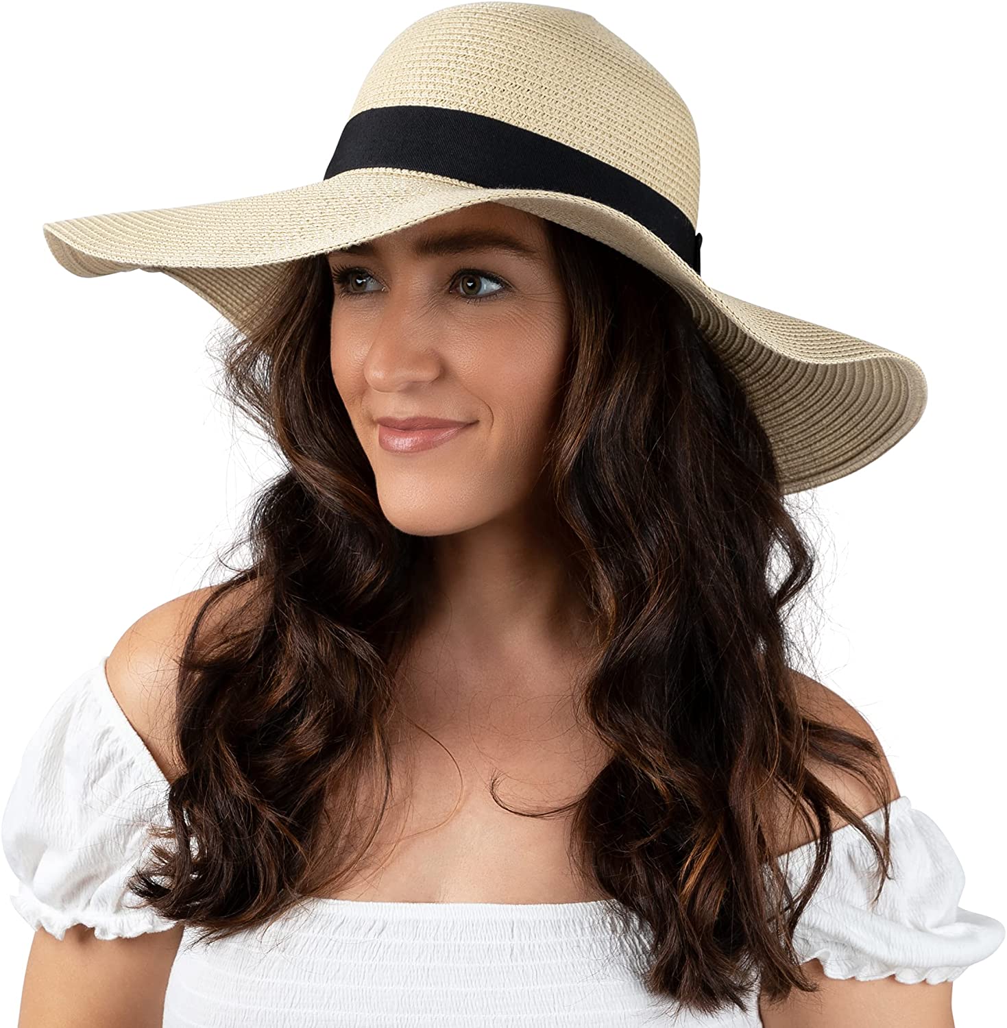 Hisir Club Women Floppy Sun Hat with Wide Brim—Foldable Roll-Up Straw Beach Hat UPF 50