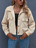 Hisir Club Women's Fashion Cropped Button Down Corduroy Shirt Shacket Jackets
