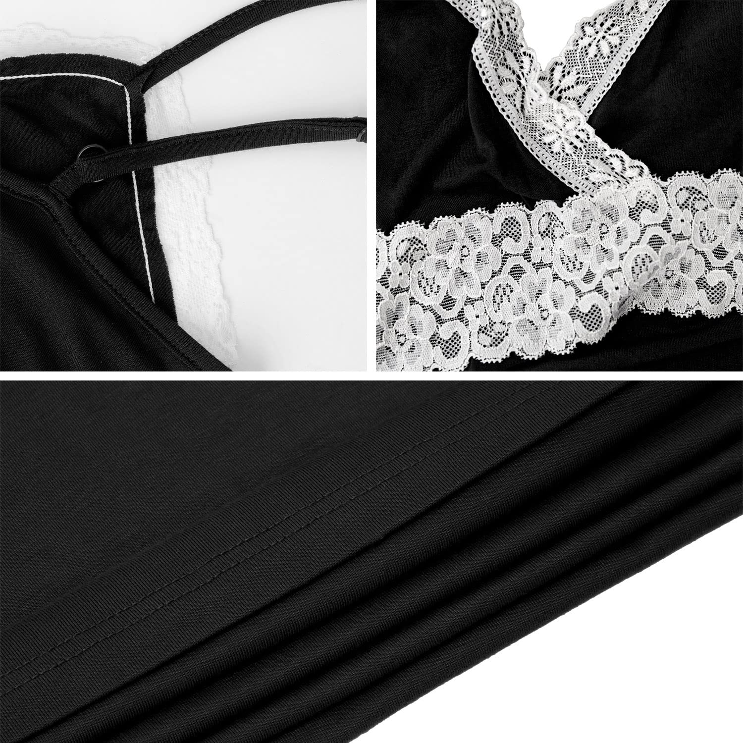 PrinStory Nightgowns For Women V Neck Sleepwear Chemise Thin Straps Slip Lace Trim Night Dress