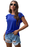 PrinStory Summer Tops Knit Shirts Casual Ruffle Short Sleeve Top Round Neck Tunic Tank Tops Tee Blouse for Women