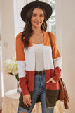 Color Bock Casual Loose Knit Sweaters Coat Long Sleeve with Pockets