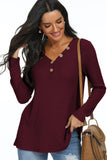 Solid Waffle Knit Button Up Henley Tunic