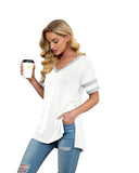 PrinStory Women's Summer Casual Tops V-Neck Soft Raglan Short Sleeves Tops Basic T-Shirt Split Blouse with Side Zipper