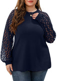 JWD Plus Size Tops for Women Lace Sleeve Blouse Waffle Knit Long/Short Sleeve Shirts