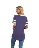 PrinStory Women's Summer Casual Tops V-Neck Soft Raglan Short Sleeves Tops Basic T-Shirt Split Blouse with Side Zipper