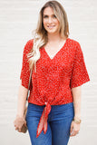 SHOWMALL Floral Tie Front Chiffon Blouses V Neck Batwing Short Sleeves Summer Tops Shirts