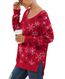 JWD Women's V-Neck Long Sleeve Side Split Loose Casual Knit Pullover Sweater Blouse