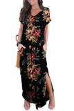 Floral Casual Short Sleeve Loose Pocket Long Dress