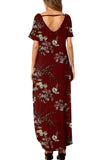 Floral Casual Short Sleeve Loose Pocket Long Dress