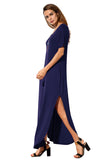 Solid Casual Short Sleeve Loose Pocket Long Dress