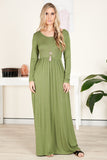 Long Sleeve Loose Plain Maxi Dresses Casual Long Dresses with Pockets Green