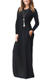 Long Sleeve Loose Plain Maxi Dresses Casual Long Dresses with Pockets