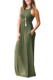 Sleeveless Racerback Loose Plain Maxi Dresses Casual Long Dresses with Pockets royal Blue army Green