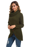 Solid Color Chunky Button Pullover Sweater Turtle Cowl Neck Asymmetric Hem Knit Sweater Army Green Dark Gray