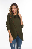 Solid Color Chunky Button Pullover Sweater Turtle Cowl Neck Asymmetric Hem Knit Sweater Army Green Dark Gray