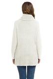 Solid Color Chunky Button Pullover Sweater Turtle Cowl Neck Asymmetric Hem Knit Sweater
