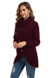 Solid Color Chunky Button Pullover Sweater Turtle Cowl Neck Asymmetric Hem Knit Sweater