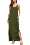 Summer Casual Loose Dress Beach Cover Up Long Cami Maxi Dresses with Pocket Army Green GC8031-Wine Red