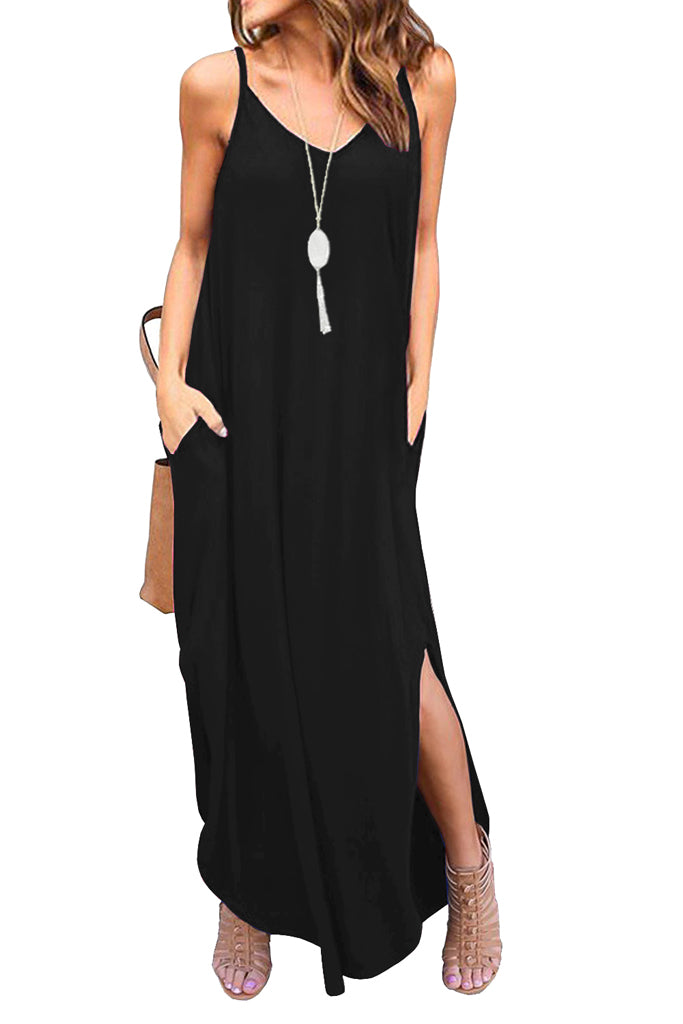 Summer Casual Loose Dress Beach Cover Up Long Cami Maxi Dresses with P –  womenboutique