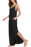 Summer Casual Loose Dress Beach Cover Up Long Cami Maxi Dresses with Pocket Black Navy Blue Dark Gray