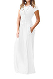 Short Sleeve Loose Plain Maxi Dresses Casual Long Dresses with Pockets Black White Navy Blue White